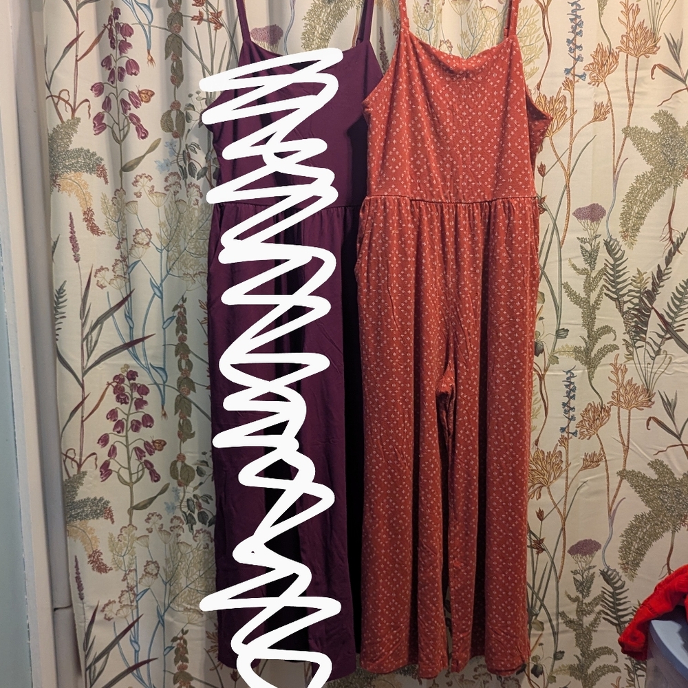 Old Navy Orange Print Stretchy Cotton Jumpsuit With Pockets!